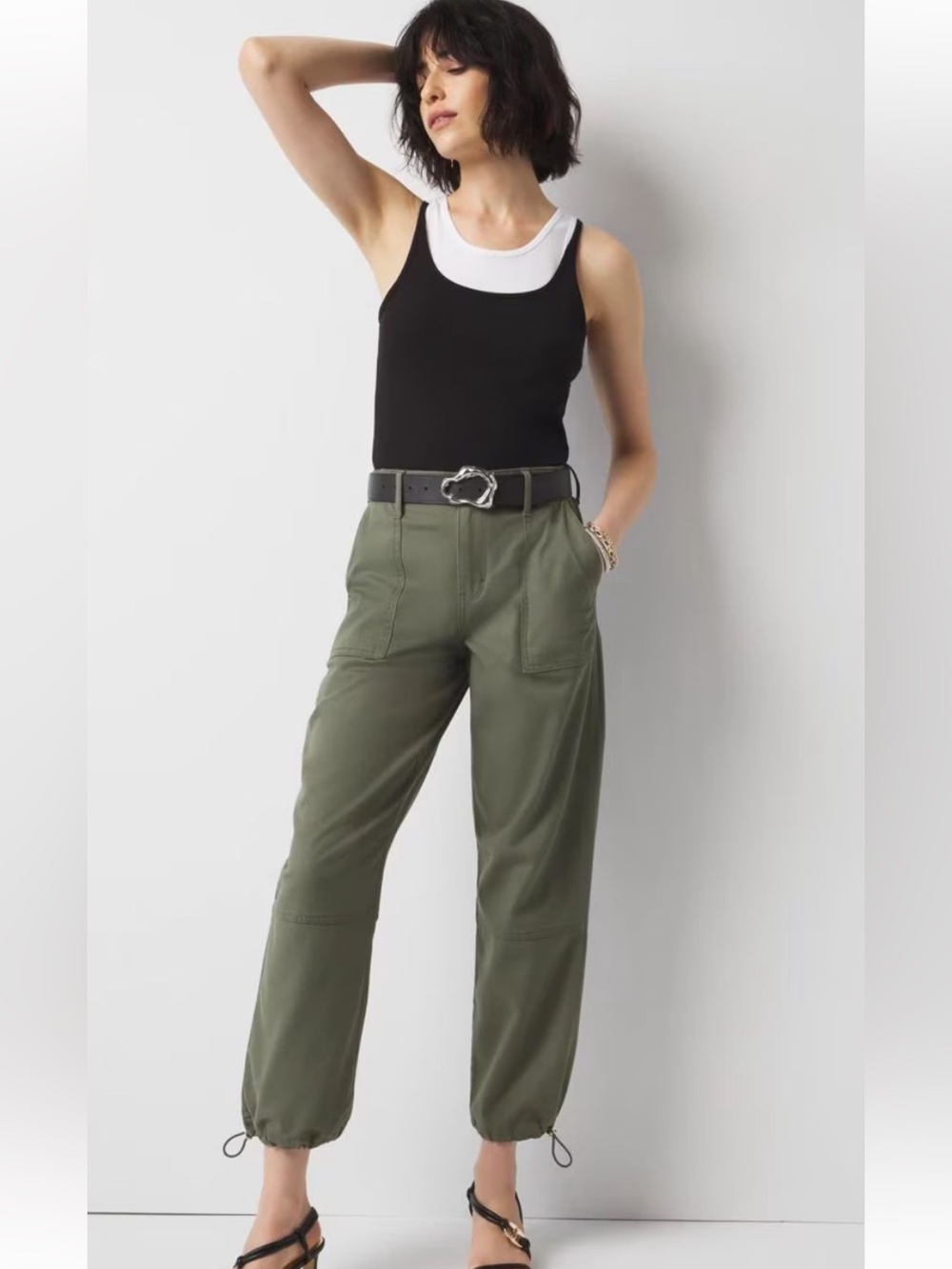 WHBM NWOT High-Rise Relaxed Ankle Olive Green Pants